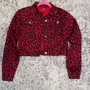 Only worn once Leopard Red Denim jacket